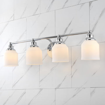 Lydia Iron/Frosted Glass Farmhouse Cottage LED Vanity Light - JONATHAN Y